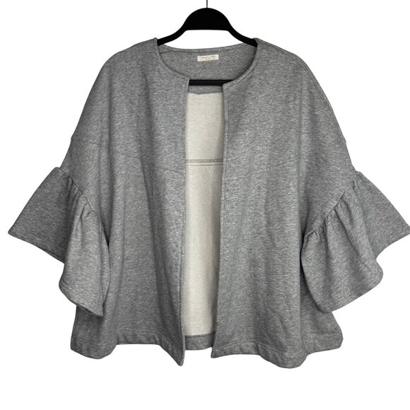 Evelyn K Sweaters - evelyn K Light Grey 100% Cotton Open Front Cardigan Large Ruffle Sleeve Size XL